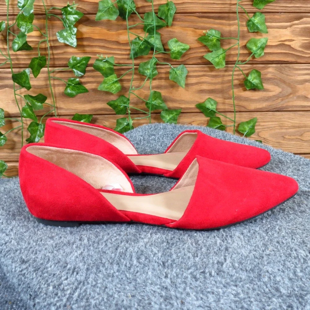 A New Day Women Pointed Toe d'Orsay Flat 7 Dress Office Red Faux Suede